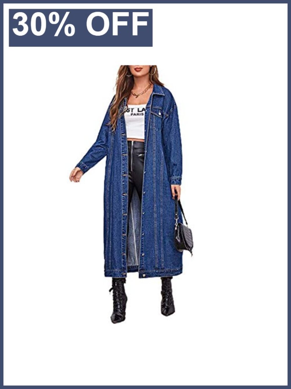Women's Button Down Midi Long Denim Jean Jacket Trench Coat Loose Fit